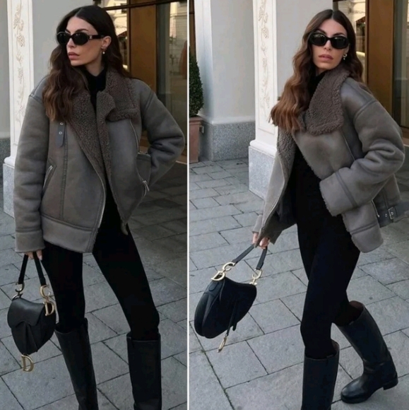 NWT ZARA DOUBLE FACED FAUX SHEARLING FUR JACKET - Picture 10 of 16